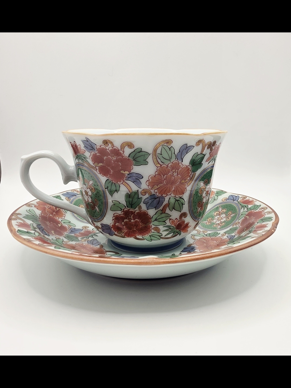 Arita Iroha Antique Imari Porcelain Floral Cup & Saucer Set